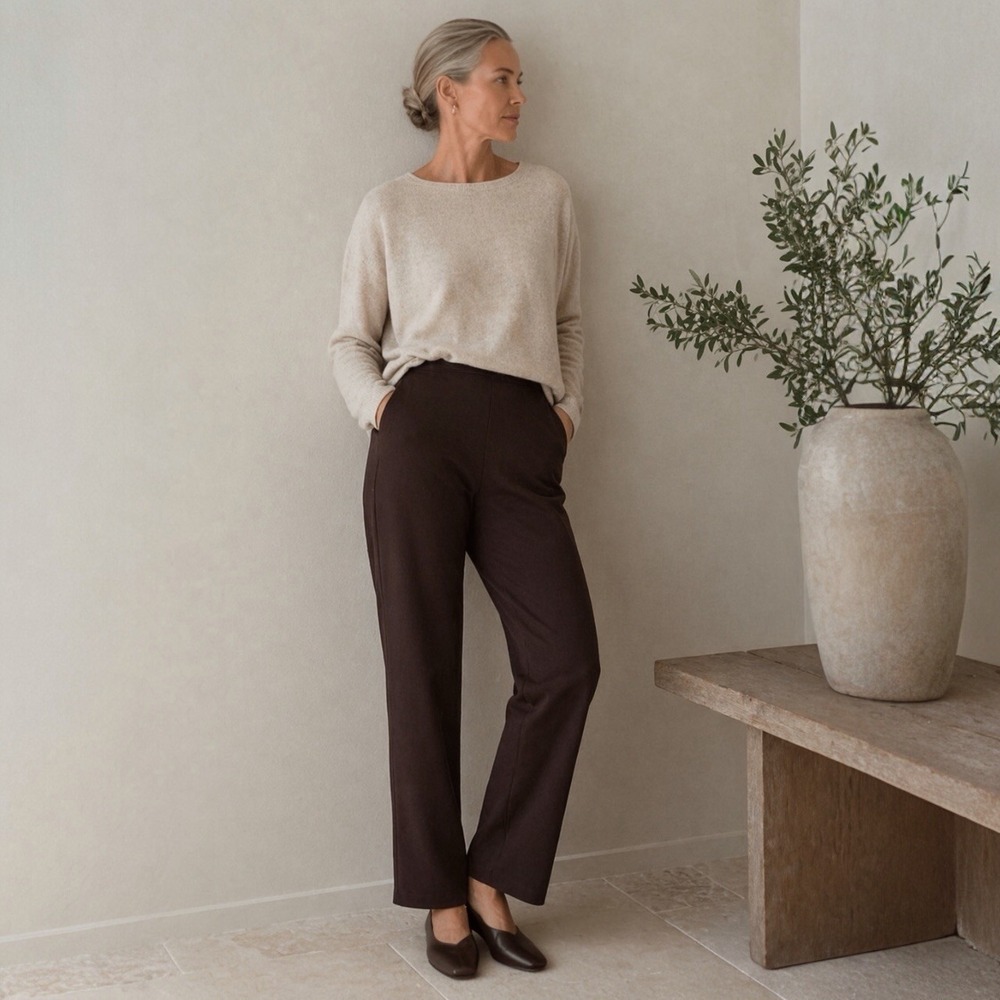 Eileen Fisher XL Brown Pull-On Pants Quiet Luxury Minimalist